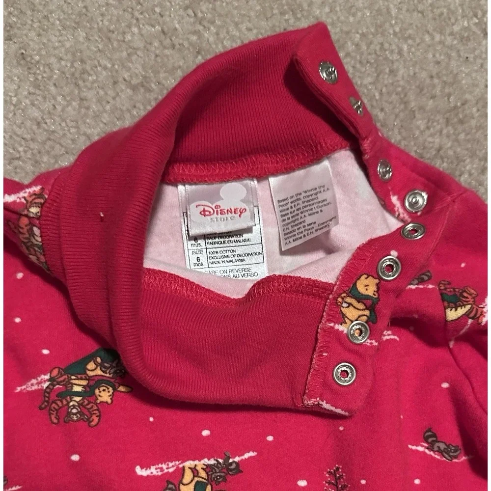 Vtg 90s Winnie The Pooh Long Sleeve Turtleneck Shirt Baby‎ 6 Mos Winter Sledding